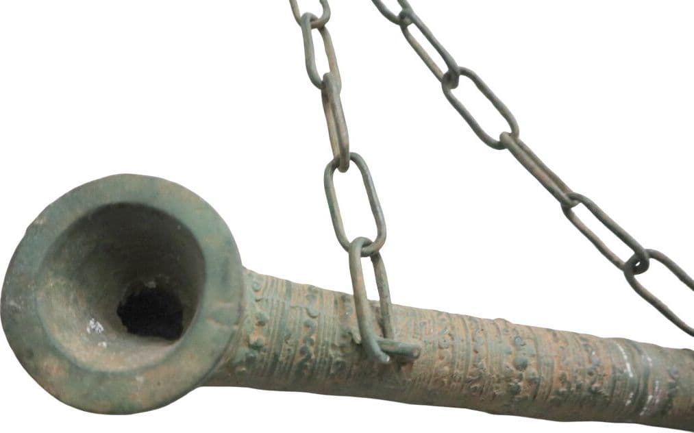 Antica Pipa Indonesiana da Oppio in Bronzo – 93 cm – Oggetto Etnografico Orientale con Catena Decorativa - 5