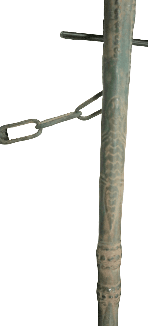 Antica Pipa Indonesiana da Oppio in Bronzo – 93 cm – Oggetto Etnografico Orientale con Catena Decorativa - 8