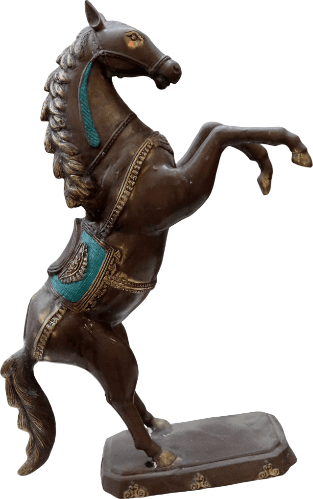 Cavallo Impennato Decorativo in Metallo Brunito – Scultura Artigianale Indonesiana 60 cm - 2
