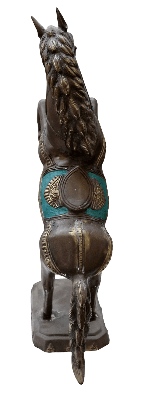 Cavallo Impennato Decorativo in Metallo Brunito – Scultura Artigianale Indonesiana 60 cm - 4