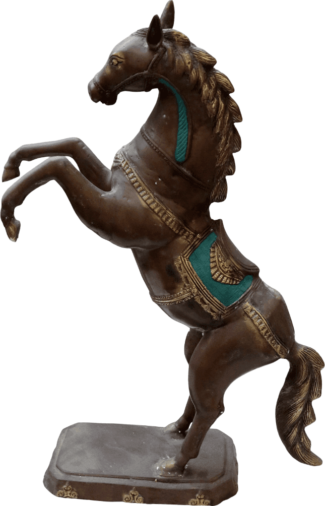 Cavallo Impennato Decorativo in Metallo Brunito – Scultura Artigianale Indonesiana 60 cm - 5
