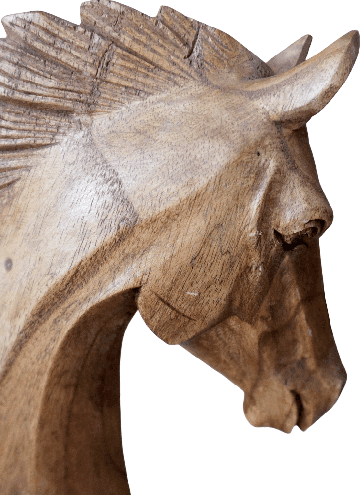 Testa di Cavallo in Legno Intagliata a Mano – Scultura Etnica Indonesiana da Arredo cm 40 - 4