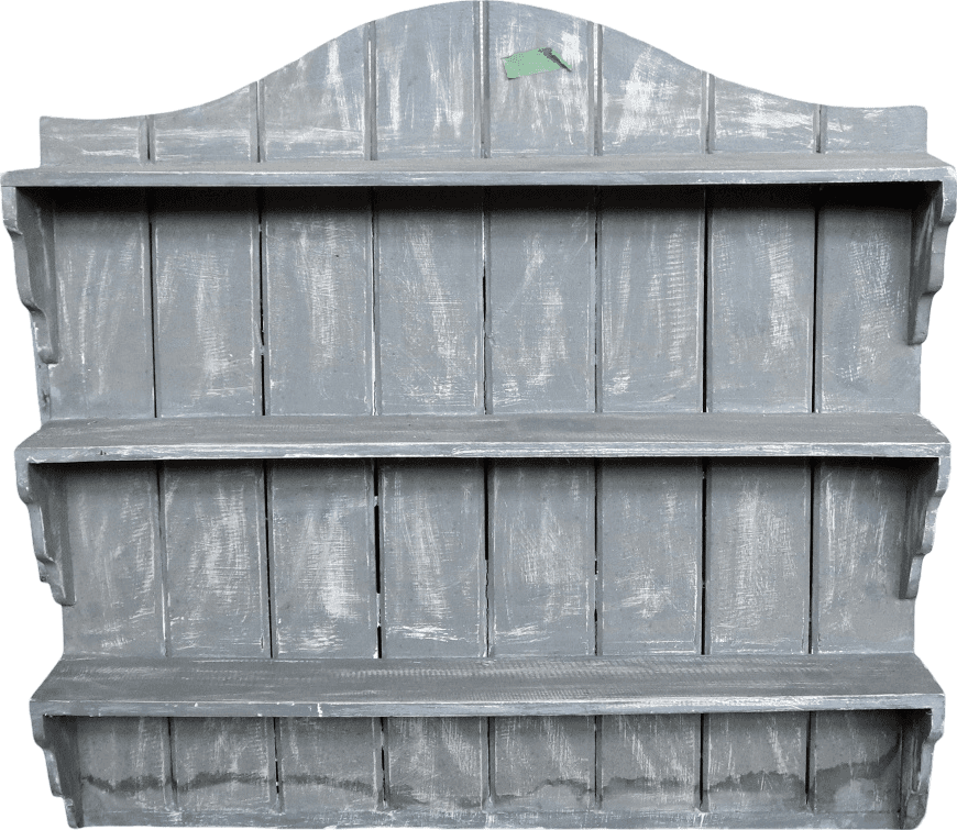Mensola da Parete in Legno di Albesia Grigio Anticato – 3 Ripiani – 70x60x12 cm - 2