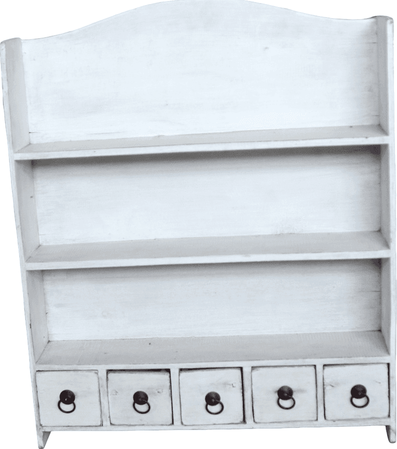 Mensola da Parete in Legno di Albesia Bianco Decapato con 5 Cassetti – Stile Shabby Chic Country - 2