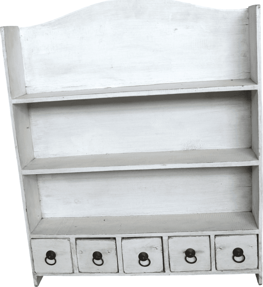 Mensola da Parete in Legno di Albesia Bianco Decapato con 5 Cassetti – Stile Shabby Chic Country - 3