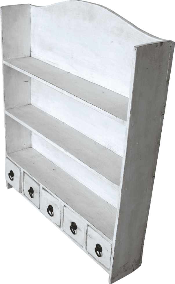 Mensola da Parete in Legno di Albesia Bianco Decapato con 5 Cassetti – Stile Shabby Chic Country - 5