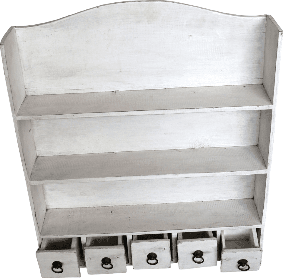 Mensola da Parete in Legno di Albesia Bianco Decapato con 5 Cassetti – Stile Shabby Chic Country - 6