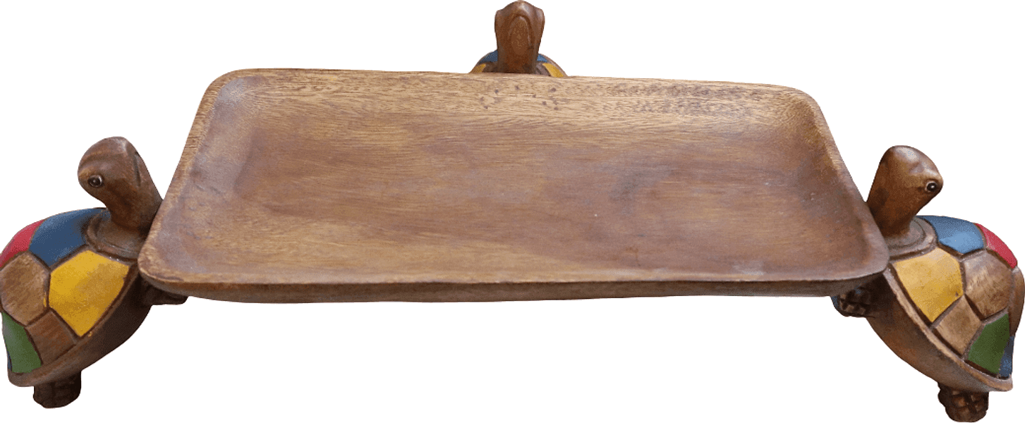 🐢 SVUOTATASCHE THAILANDESE IN LEGNO DI MANGO CON 3 TARTARUGHE – PEZZO UNICO ARTIGIANALE - 2