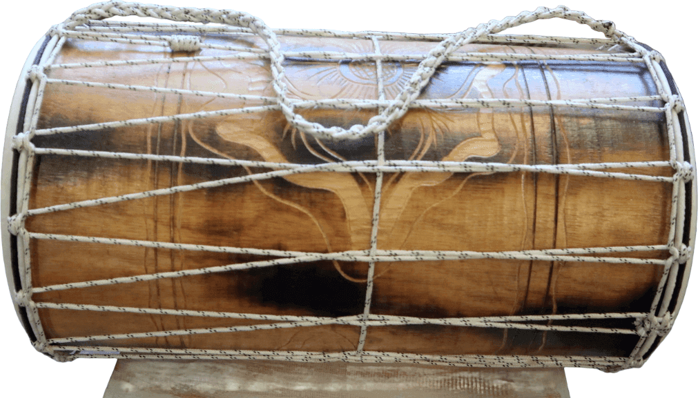 Dholak Indiano in Legno Fatto a Mano – Tamburo Tradizionale a 2 Pelli – 50x26 cm - 2
