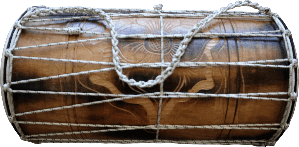 Dholak Indiano in Legno Fatto a Mano – Tamburo Tradizionale a 2 Pelli – 50x26 cm - 3