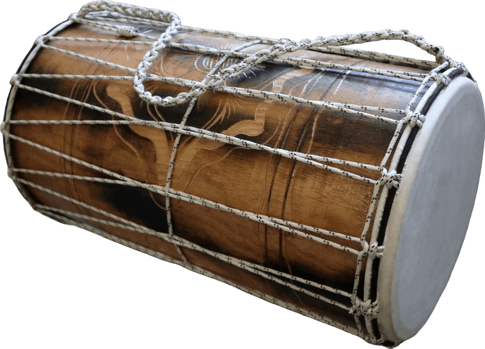 Dholak Indiano in Legno Fatto a Mano – Tamburo Tradizionale a 2 Pelli – 50x26 cm - 7