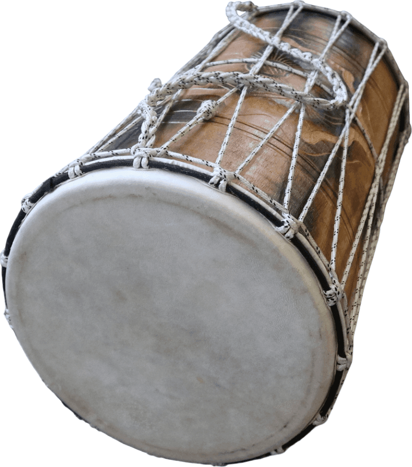 Dholak Indiano in Legno Fatto a Mano – Tamburo Tradizionale a 2 Pelli – 50x26 cm - 8