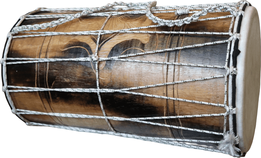 Dholak Indiano in Legno Fatto a Mano – Tamburo Tradizionale a 2 Pelli – 50x26 cm - 9