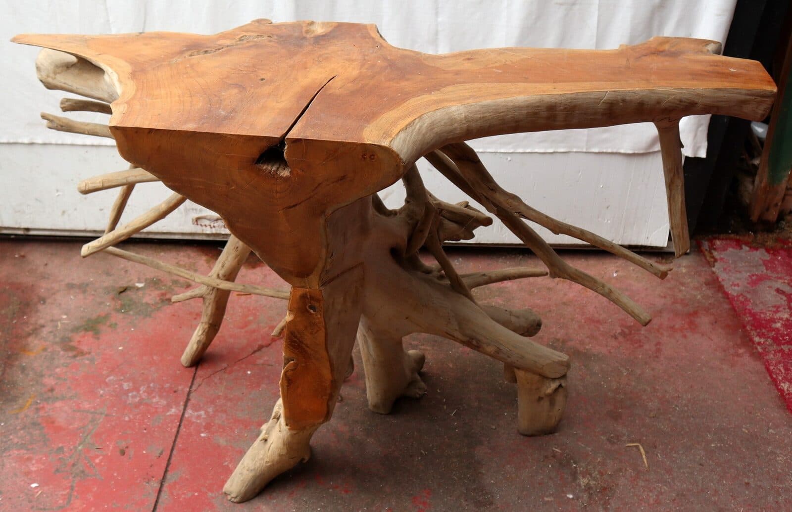 Consolle in radice di teak massello cm 121x45x78h root ingresso industrial - 11