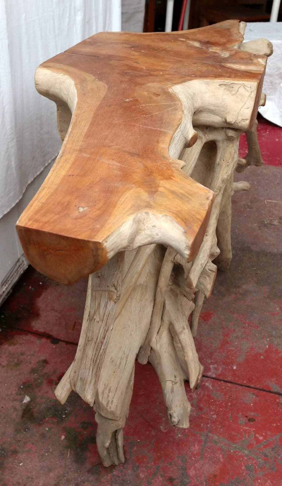 Consolle in radice di teak massello cm 121x45x78h root ingresso industrial - 5