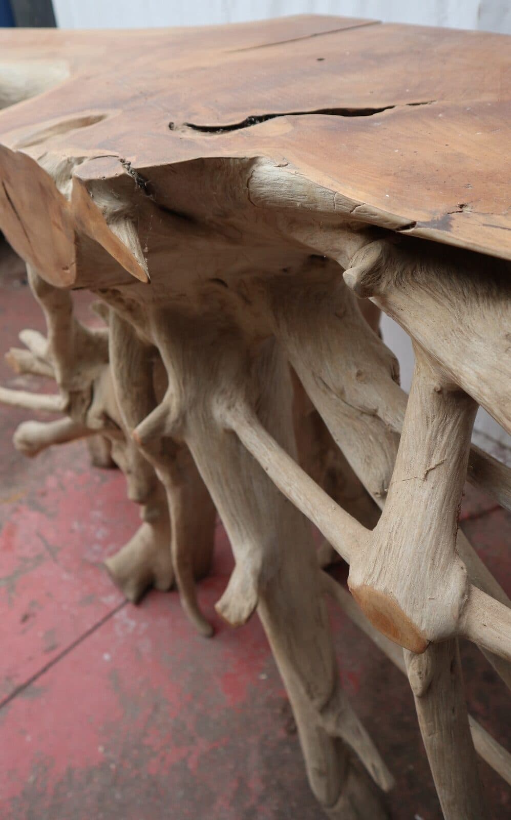 Consolle in radice di teak massello cm 121x45x78h root ingresso industrial - 8