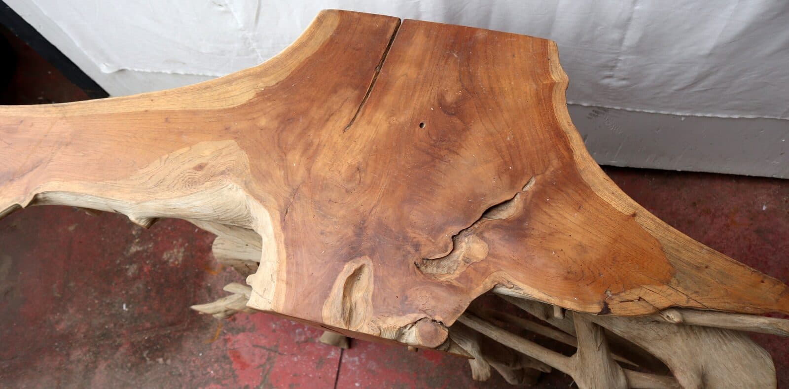 Consolle in radice di teak massello cm 121x45x78h root ingresso industrial - 9