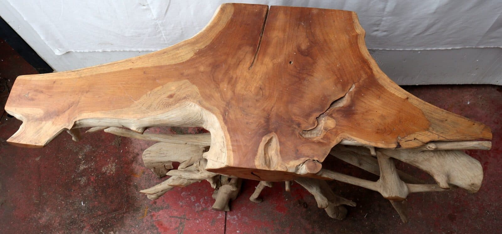 Consolle in radice di teak massello cm 121x45x78h root ingresso industrial - 10