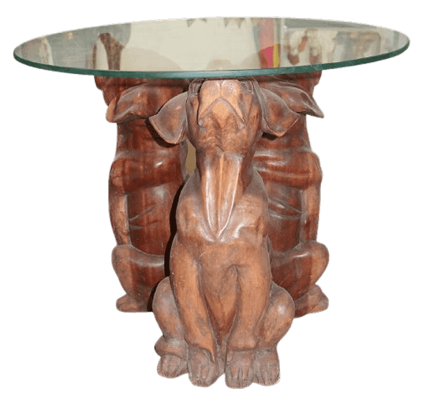 Tavolino da Fumo in Teak con Base Intagliata – Tre Cani  – Ø60 cm – Artigianato Indonesiano - 2