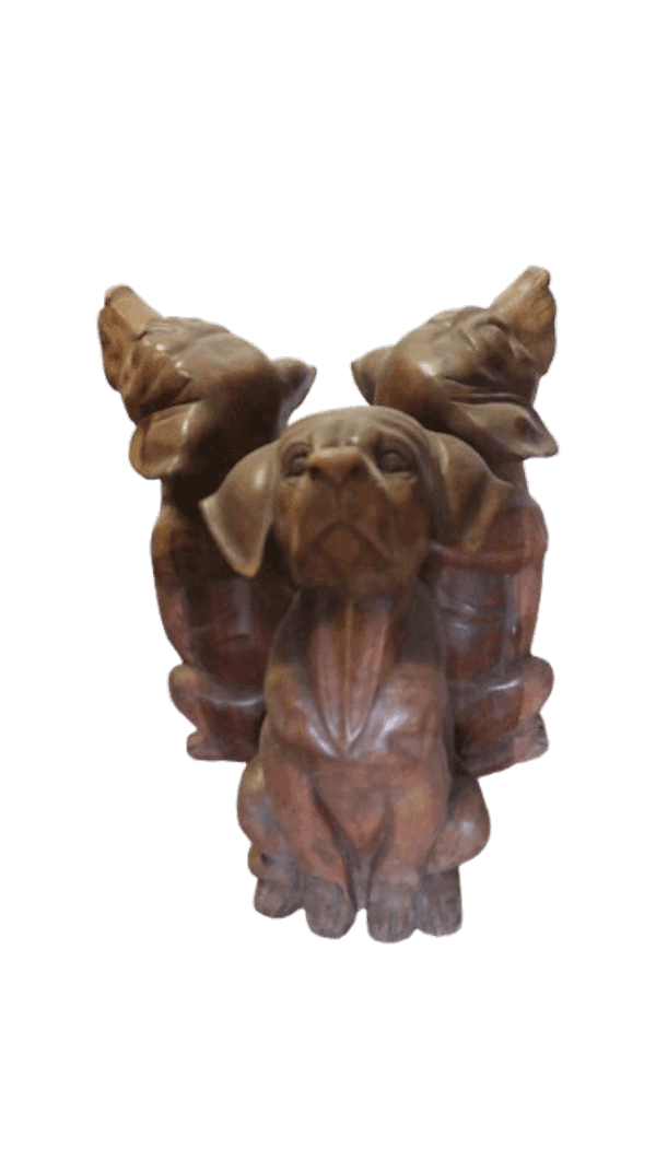 Tavolino da Fumo in Teak con Base Intagliata – Tre Cani  – Ø60 cm – Artigianato Indonesiano - 4