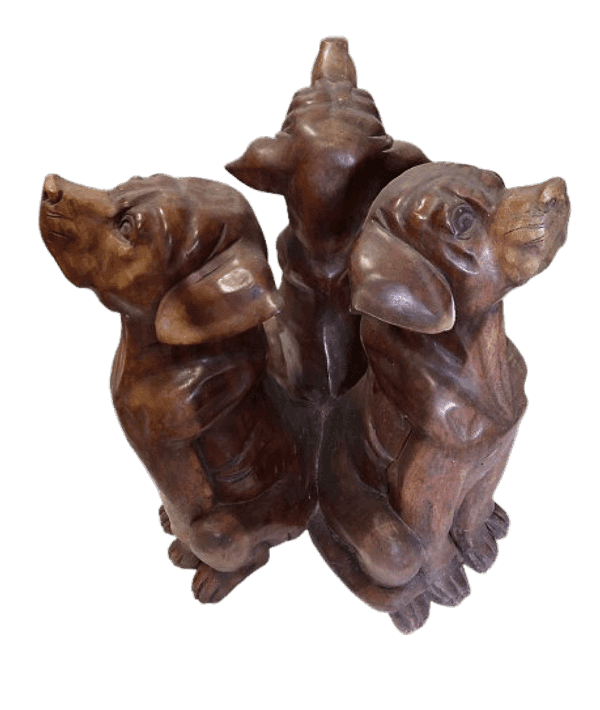 Tavolino da Fumo in Teak con Base Intagliata – Tre Cani  – Ø60 cm – Artigianato Indonesiano - 5