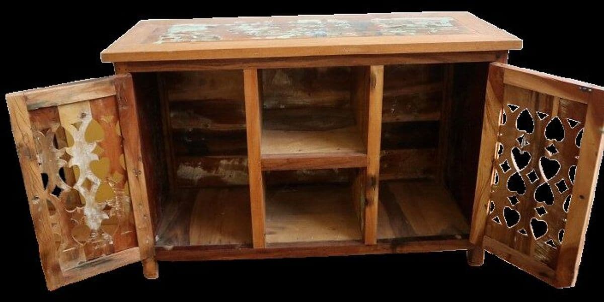 Mobile in legno di recupero da imbarcazioni indonesiane – 120x45x80h – Stile etnico e artigianale unico - 8