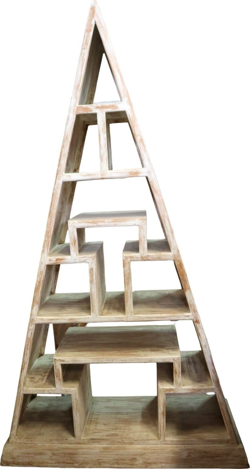 Libreria piramidale in teak massello 100x35x179h – Scaffale design etnico artigianale fatto a mano in Indonesia - 2