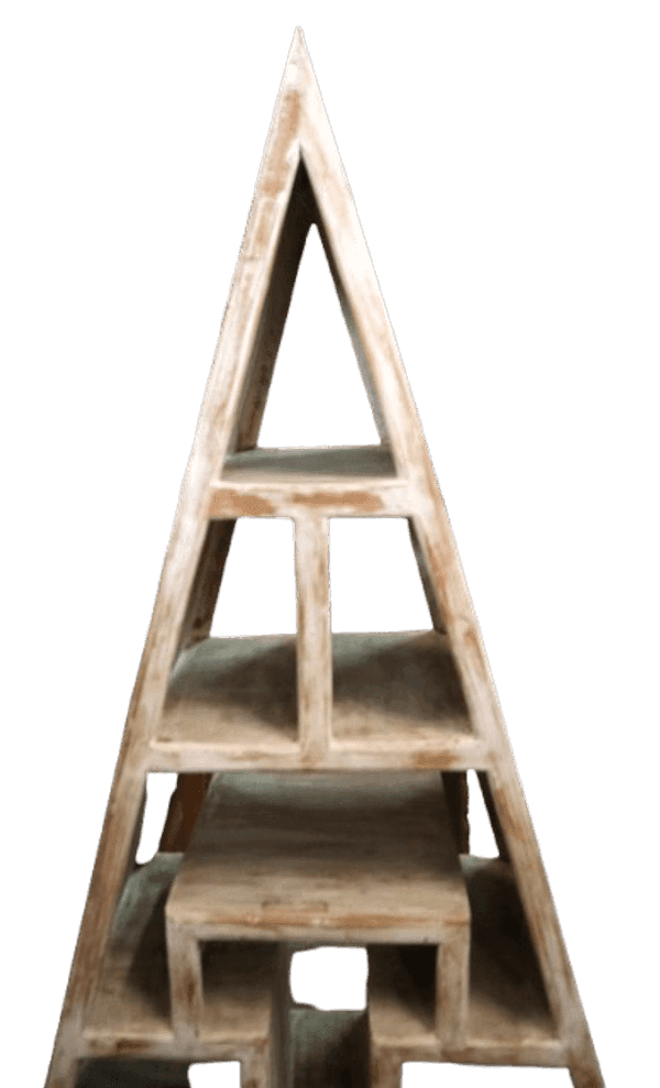 Libreria piramidale in teak massello 100x35x179h – Scaffale design etnico artigianale fatto a mano in Indonesia - 4