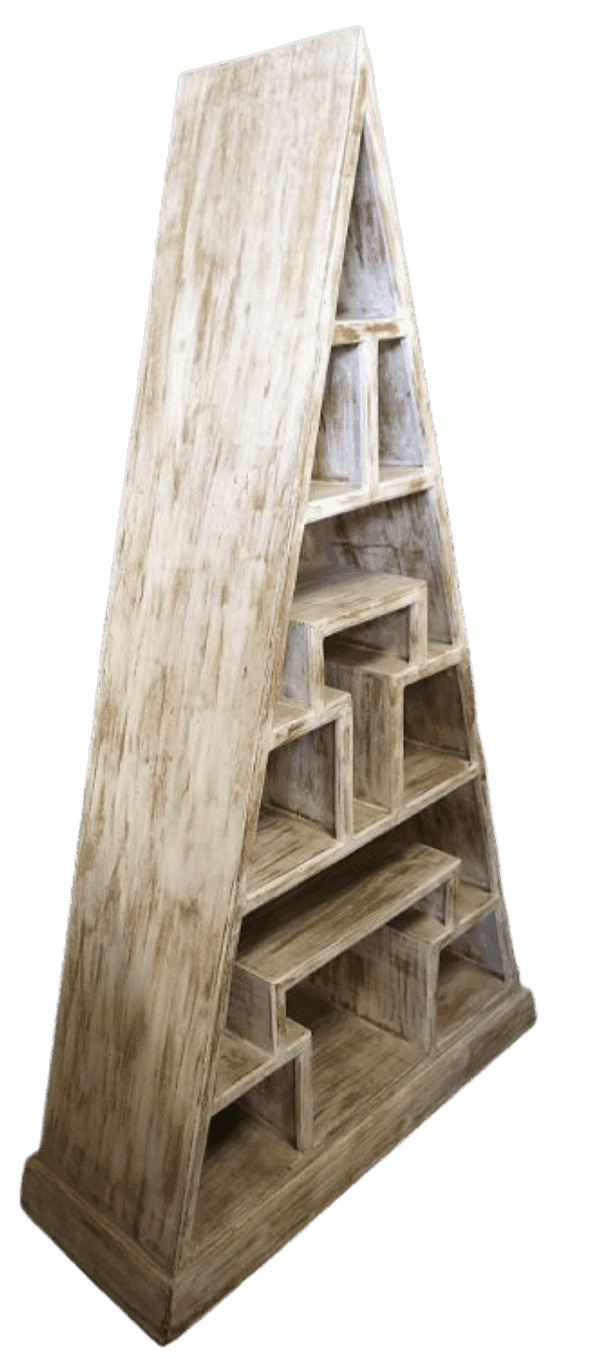 Libreria piramidale in teak massello 100x35x179h – Scaffale design etnico artigianale fatto a mano in Indonesia - 6