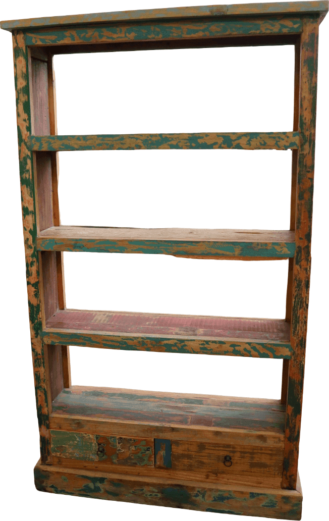 Libreria Artigianale in Legno Recuperato – Bali | Pezzo Unico Vintage Moderno 170h - 2