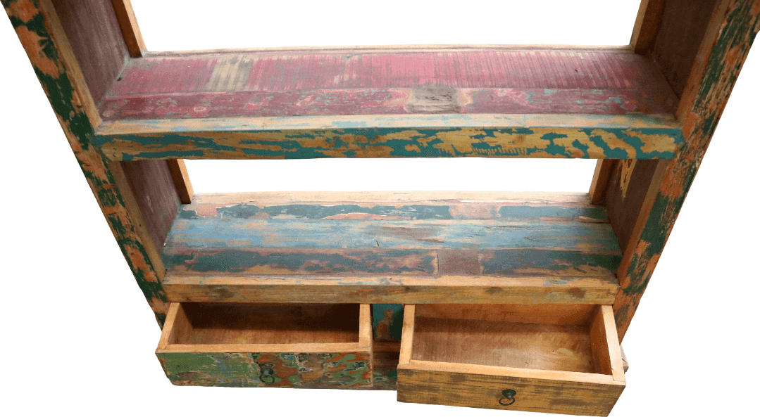 Libreria Artigianale in Legno Recuperato – Bali | Pezzo Unico Vintage Moderno 170h - 6