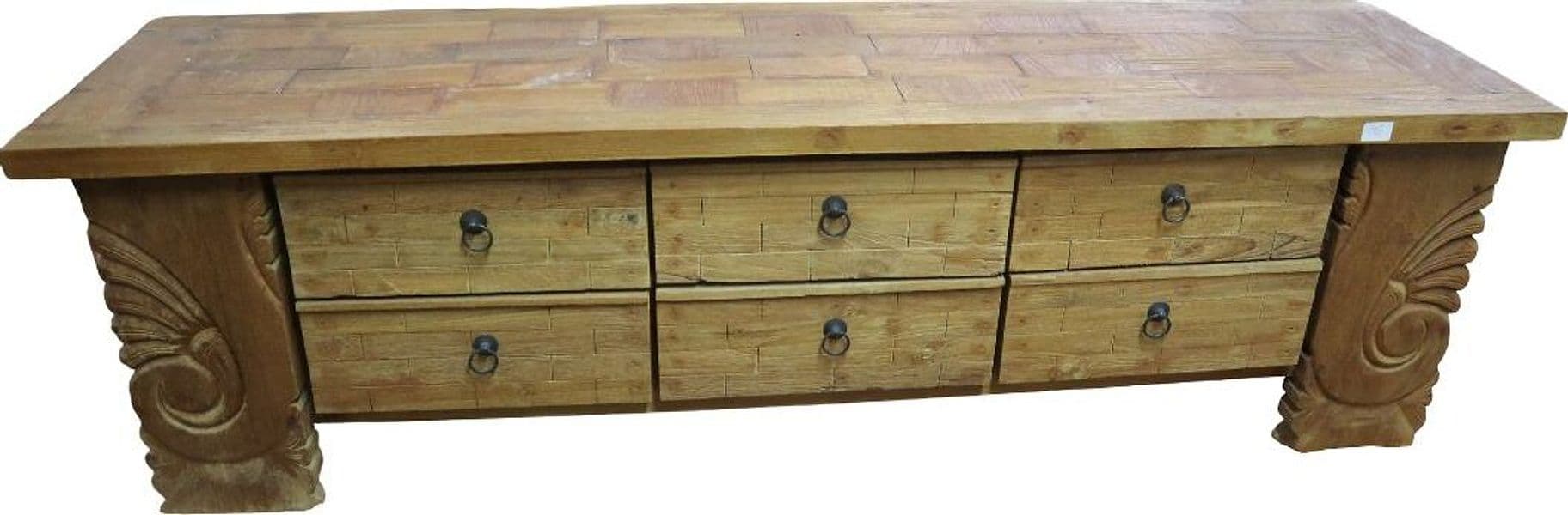 Porta TV in Legno Massello con Intagli – 150x40x44h - 2