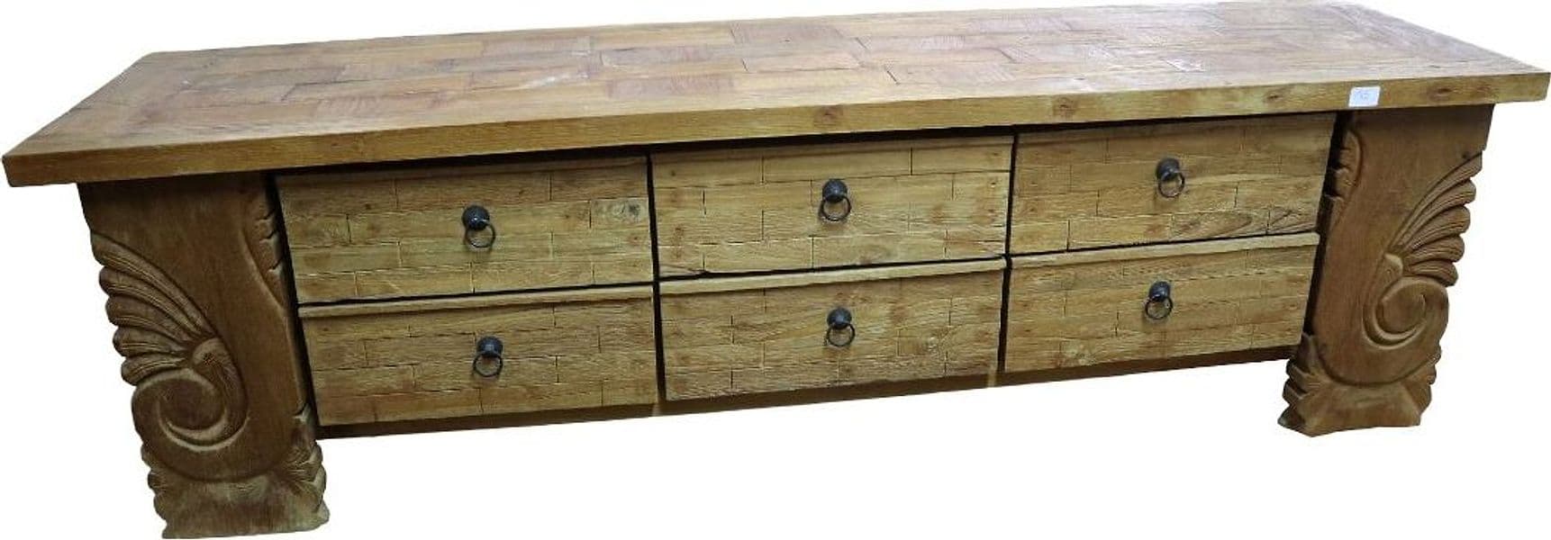 Porta TV in Legno Massello con Intagli – 150x40x44h - 3