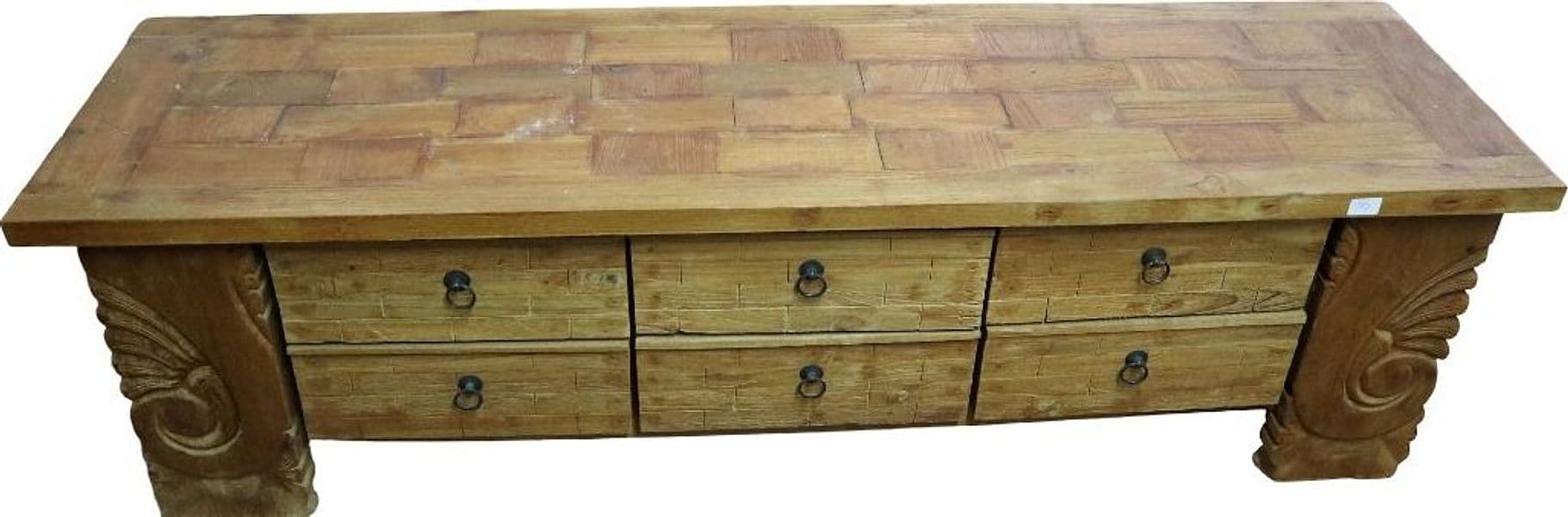 Porta TV in Legno Massello con Intagli – 150x40x44h - 4