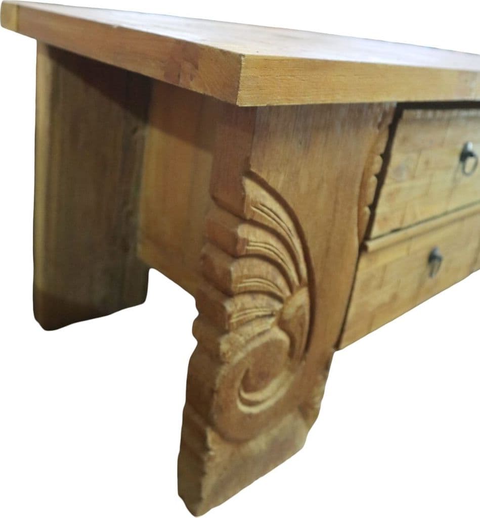 Porta TV in Legno Massello con Intagli – 150x40x44h - 5
