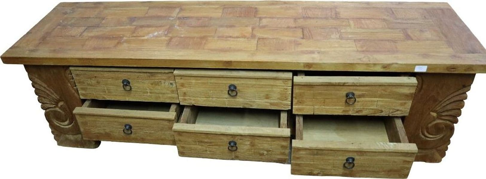 Porta TV in Legno Massello con Intagli – 150x40x44h - 7