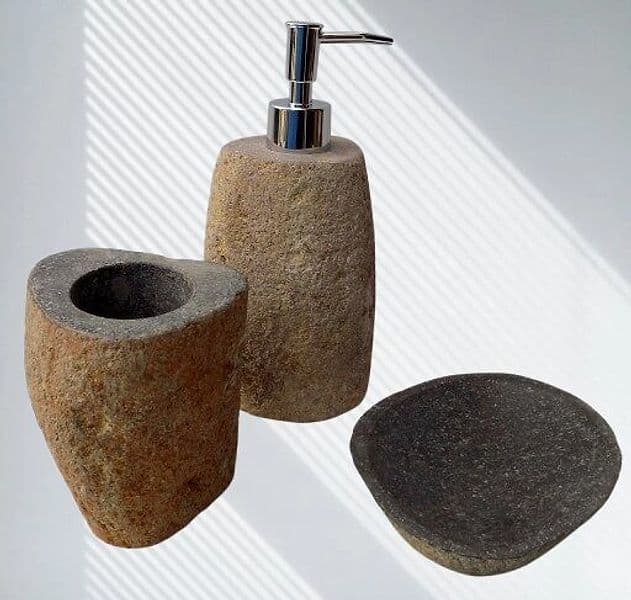 Set bagno pietra composto da dispenser porta sapone spazzolino acessori bagno stone FOTO DI ESEMPIO - 2