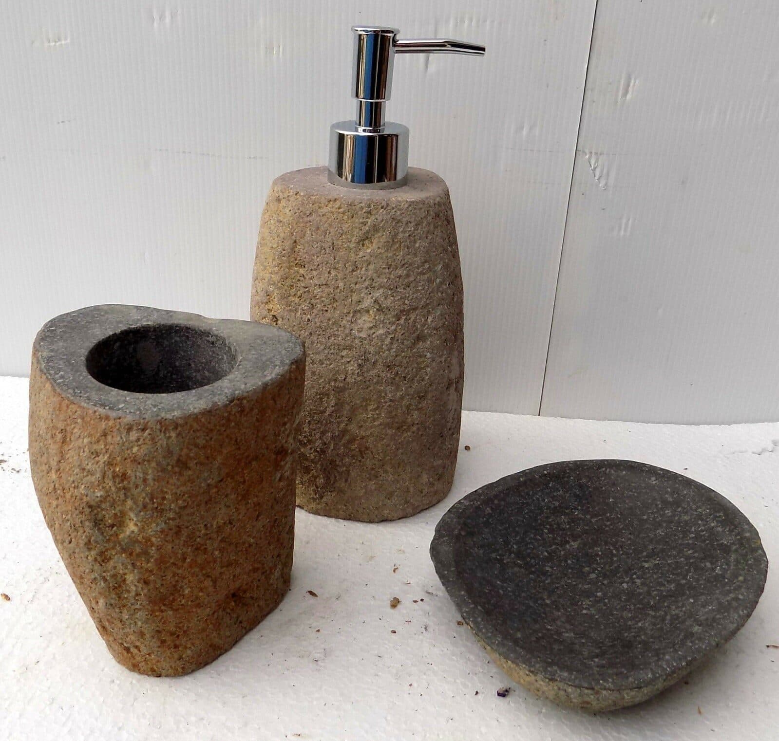 Set bagno pietra composto da dispenser porta sapone spazzolino acessori bagno stone FOTO DI ESEMPIO - 3