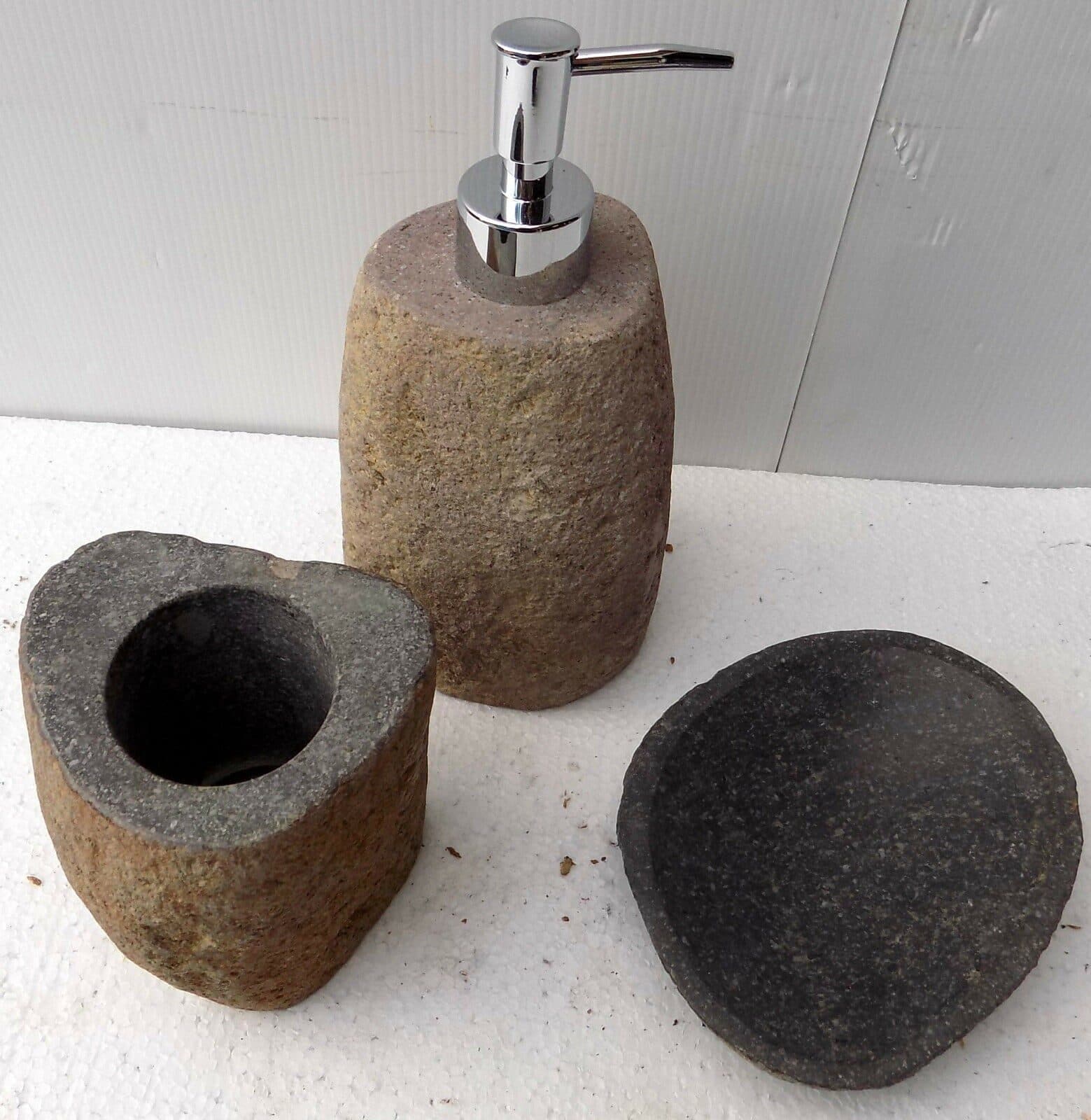 Set bagno pietra composto da dispenser porta sapone spazzolino acessori bagno stone FOTO DI ESEMPIO - 4