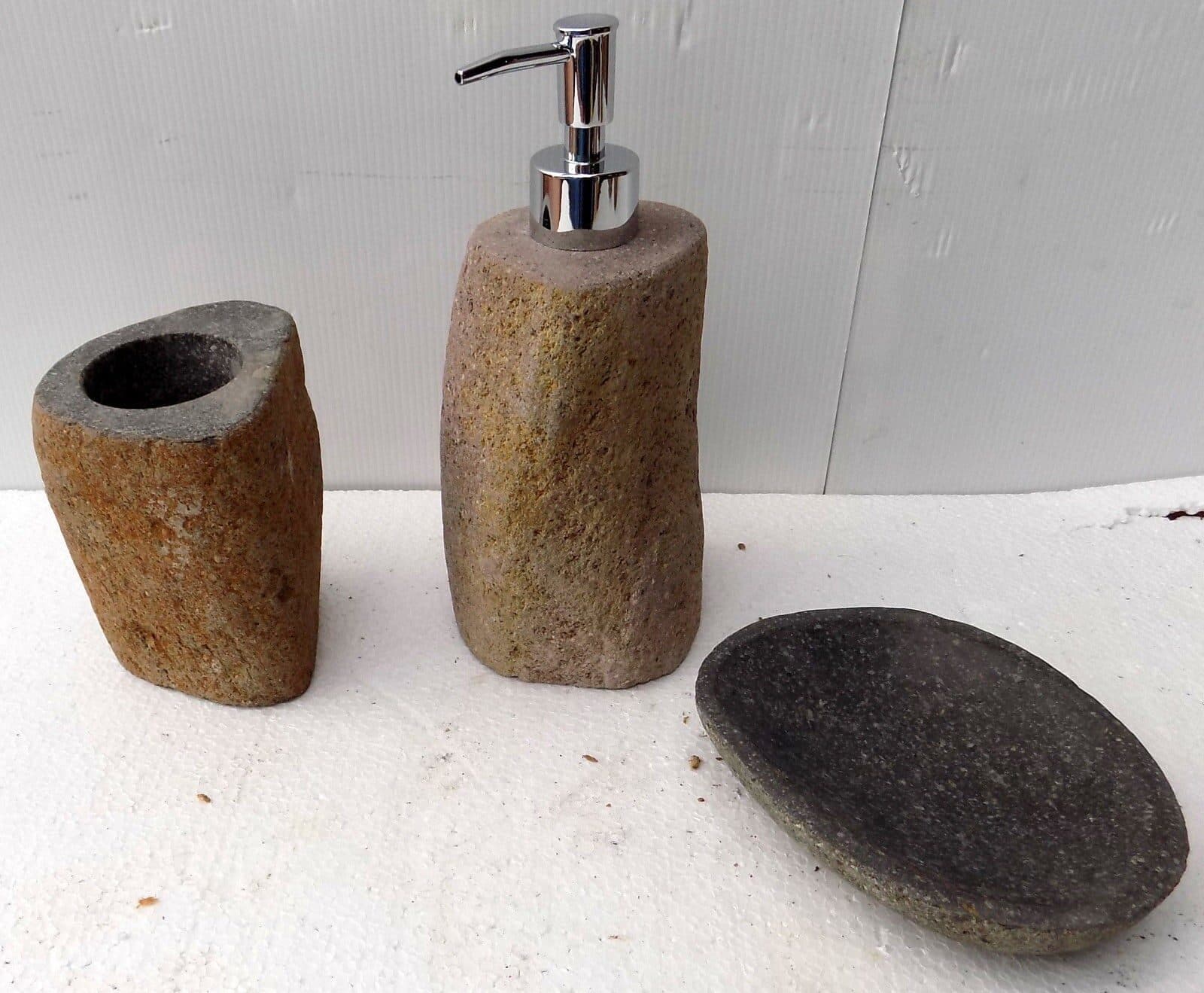 Set bagno pietra composto da dispenser porta sapone spazzolino acessori bagno stone FOTO DI ESEMPIO - 5