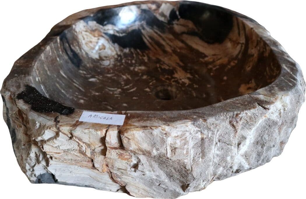 Lavandino in Pietra Fossile Naturale | Legno Fossilizzato 57x50x15 cm | Design Unico dal Fascino Naturale – Amicasaidee - 6