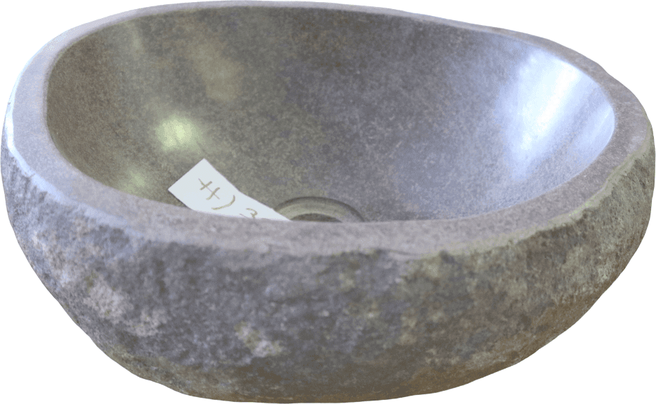 PICCOLO LAVABO LAVAMANI IN PIETRA DI FIUME – NATURALE E SCAVATO A MANO – 35x34x15 CM - 2