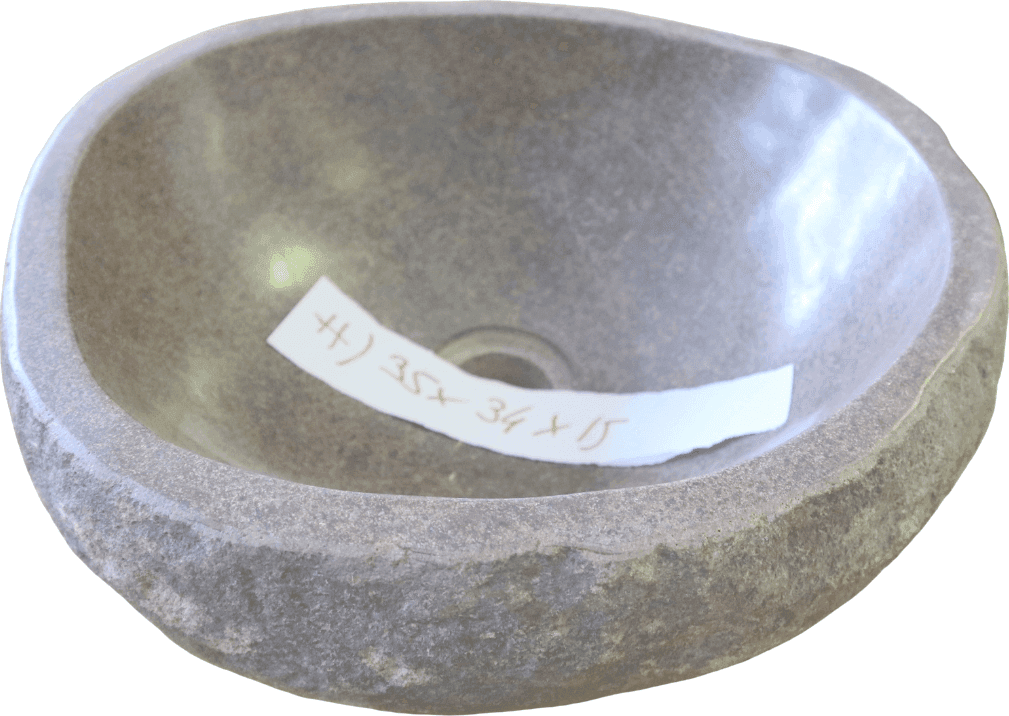 PICCOLO LAVABO LAVAMANI IN PIETRA DI FIUME – NATURALE E SCAVATO A MANO – 35x34x15 CM - 3