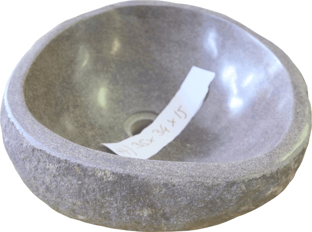 PICCOLO LAVABO LAVAMANI IN PIETRA DI FIUME – NATURALE E SCAVATO A MANO – 35x34x15 CM - 7