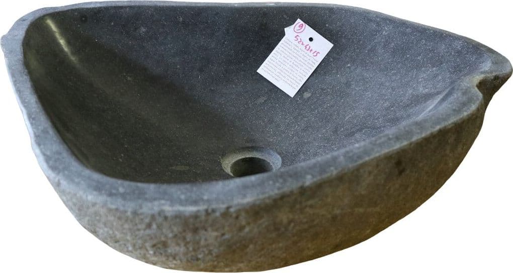 Lavabo in Pietra Naturale Indonesiana 52 cm – Lavandino Artigianale in Pietra di Fiume - 2