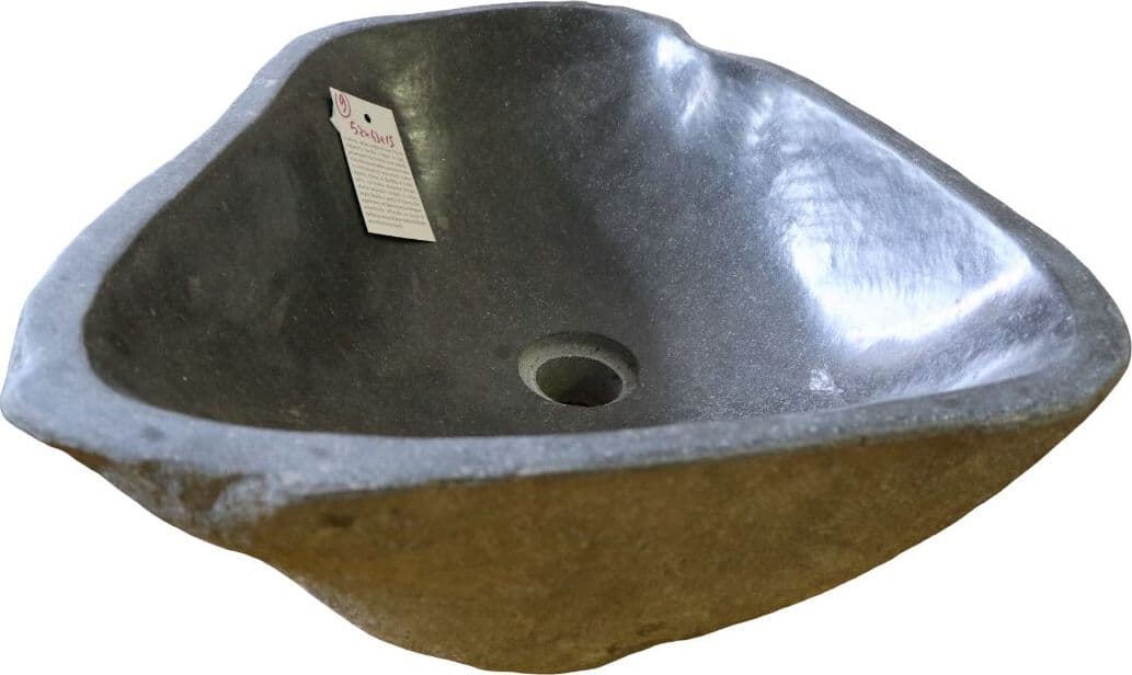 Lavabo in Pietra Naturale Indonesiana 52 cm – Lavandino Artigianale in Pietra di Fiume - 7
