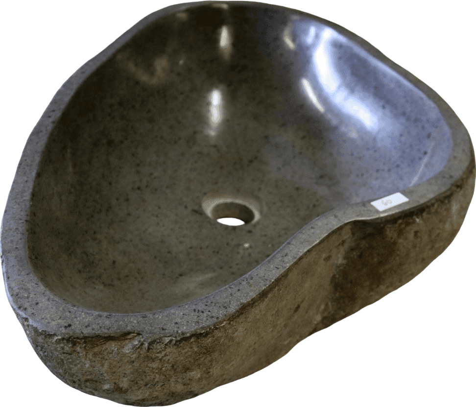Lavabo in Pietra di Fiume Indonesiana 61 cm – Lavandino Artigianale Moderno in Sasso Naturale per Bagno di Design - 5