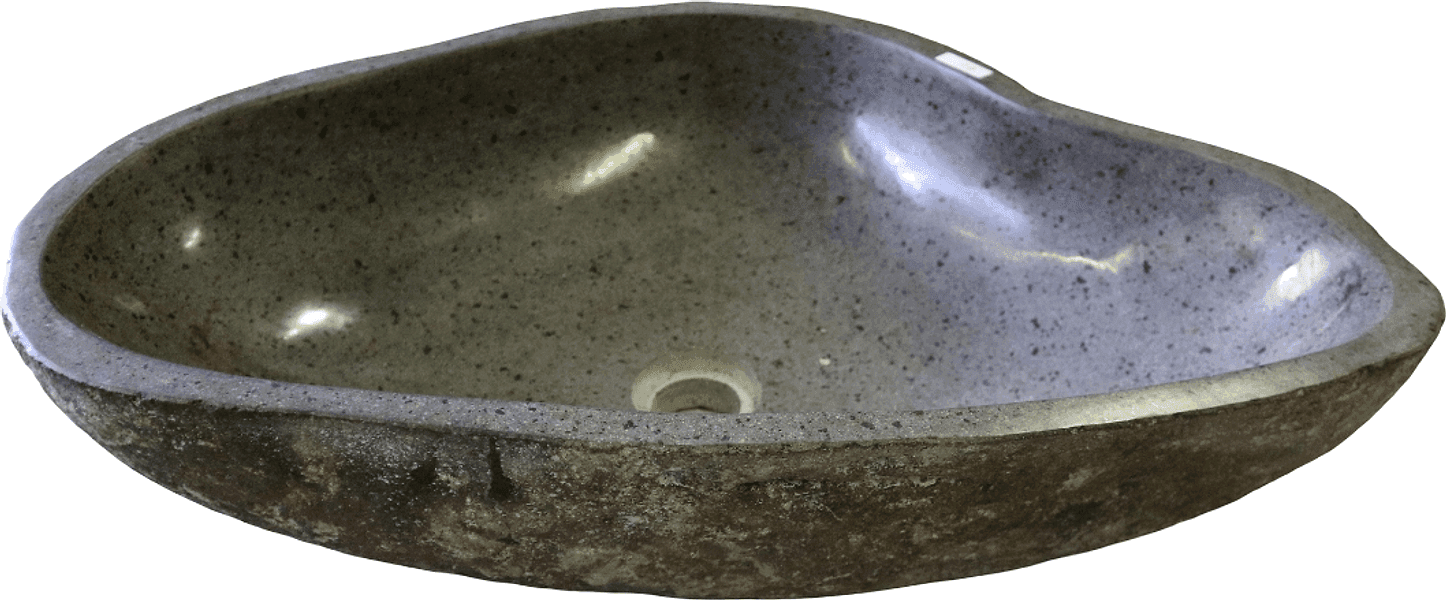 Lavabo in Pietra di Fiume Indonesiana 61 cm – Lavandino Artigianale Moderno in Sasso Naturale per Bagno di Design - 6