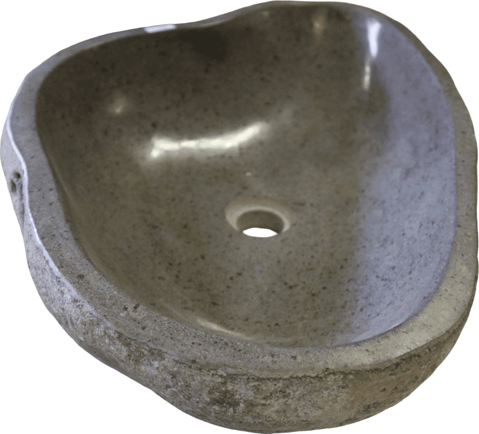 Lavabo in Pietra di Fiume Indonesiana 61 cm – Lavandino Artigianale Moderno in Sasso Naturale per Bagno di Design - 7