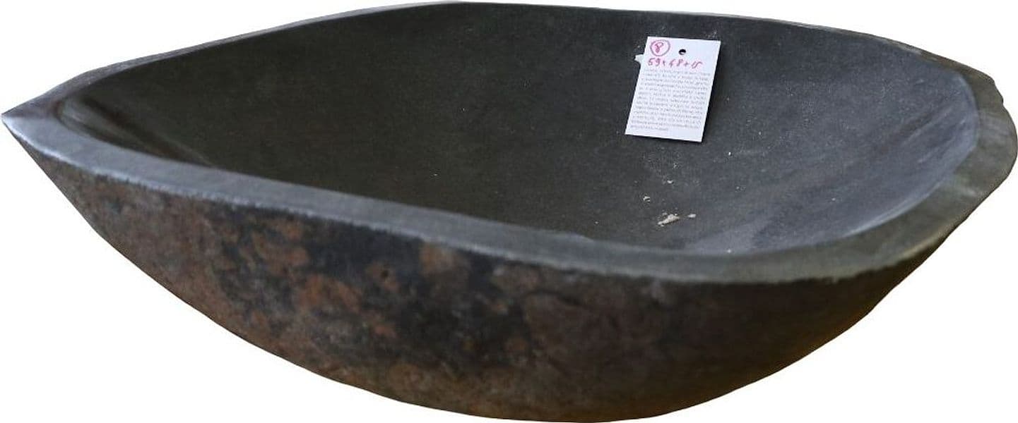 Lavabo in Pietra di Fiume Naturale 59x48x15h – Artigianale Indonesiano, Design Unico per Bagno di Lusso - 2